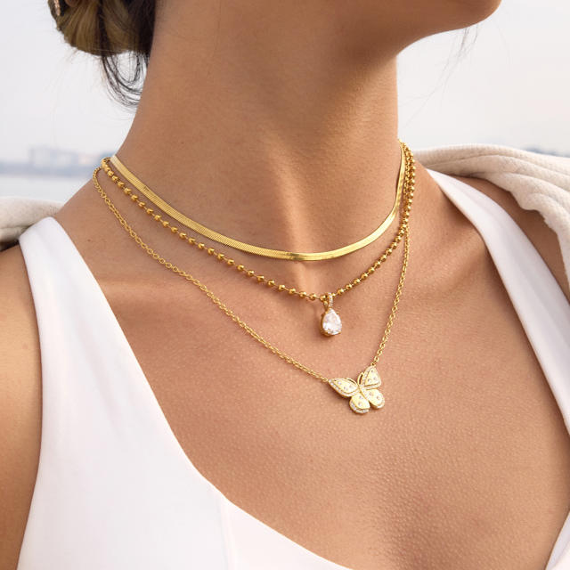 Hot sale diamond butterfly stainless steel necklace