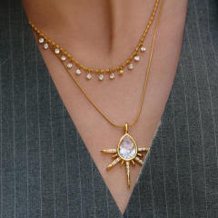 Classic diamond drop sunshine pendant stainless steel necklace