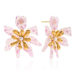 18KG sweet pink color acrylic flower stainless steel earrings