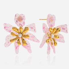 18KG sweet pink color acrylic flower stainless steel earrings