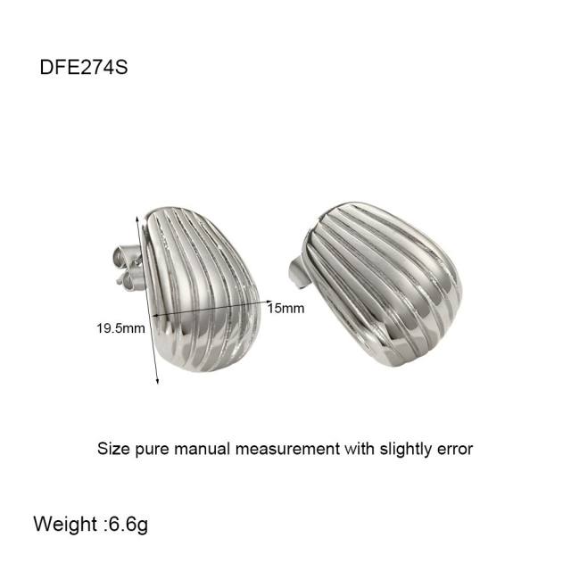 18KG striped pattern geometric heart stainless steel earrings studs