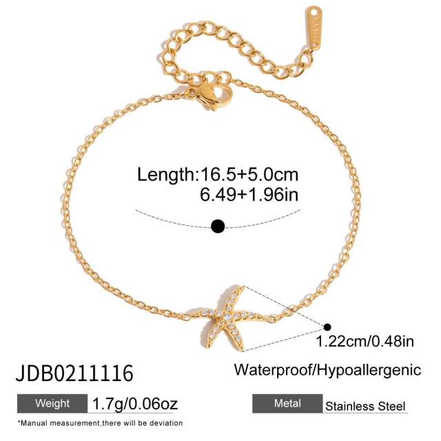 18KG holiday styel full diamond shell seahorse stainless steel necklace bracelet set