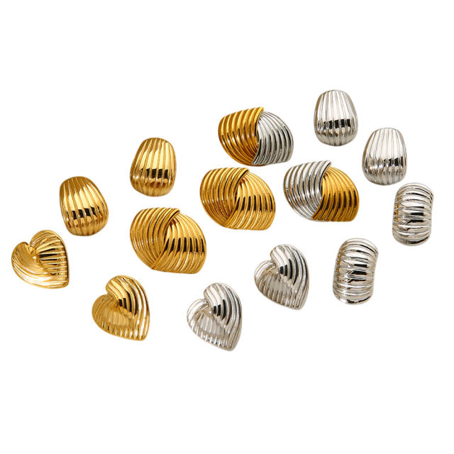 18KG striped pattern geometric heart stainless steel earrings studs