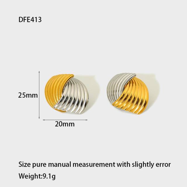 18KG striped pattern geometric heart stainless steel earrings studs