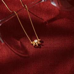 18KG unique hollow out diamond pendant stainless steel necklace