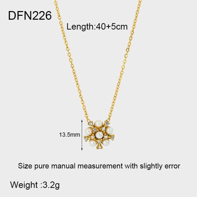 Elegant pearl bead inlaid star bow dainty stainless steel necklace earrings