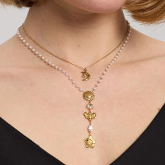 18KG pearl chain sunflower stainless steel necklace