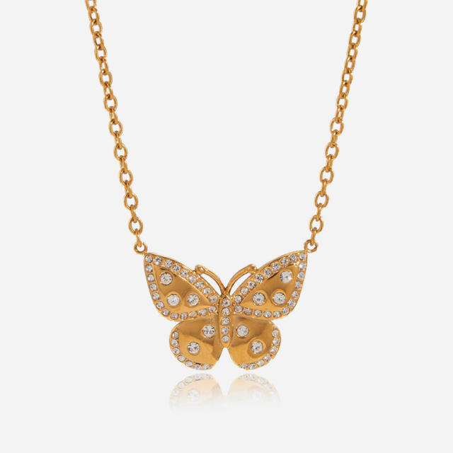 Hot sale diamond butterfly stainless steel necklace