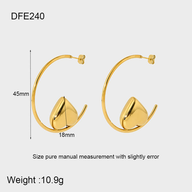 Exaggerated Glossy Round Ball Heart-Shaped Stainless Steel Earrings