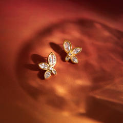Elegant diamond flower butterfly shape stainless steel studs earrings
