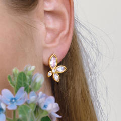 Elegant diamond flower butterfly shape stainless steel studs earrings