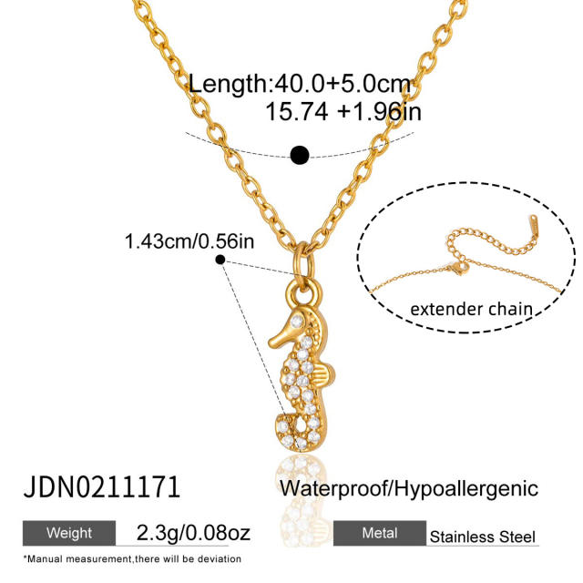 18KG holiday styel full diamond shell seahorse stainless steel necklace bracelet set