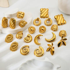18K geometric square star leaf easy match stainless steel earrings studs