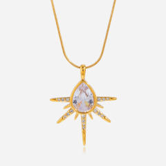 Classic diamond drop sunshine pendant stainless steel necklace