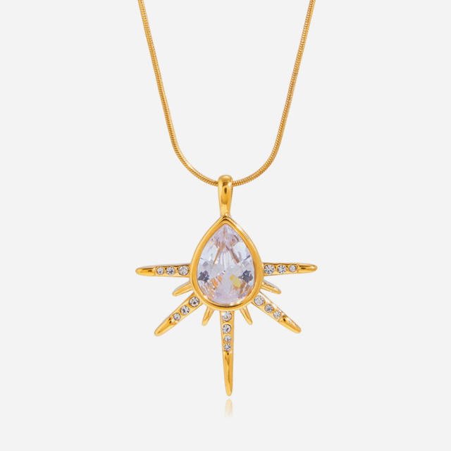 Classic diamond drop sunshine pendant stainless steel necklace