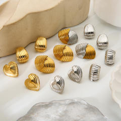 18KG striped pattern geometric heart stainless steel earrings studs