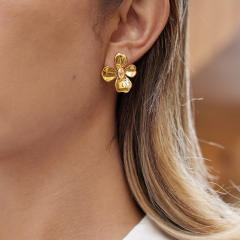Elegant Stainless Steel Flower Zircon Stud Earrings