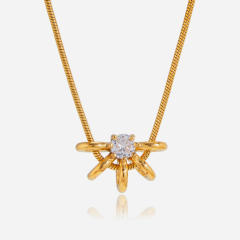 18KG unique hollow out diamond pendant stainless steel necklace