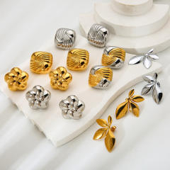 18K geometric square star leaf easy match stainless steel earrings studs