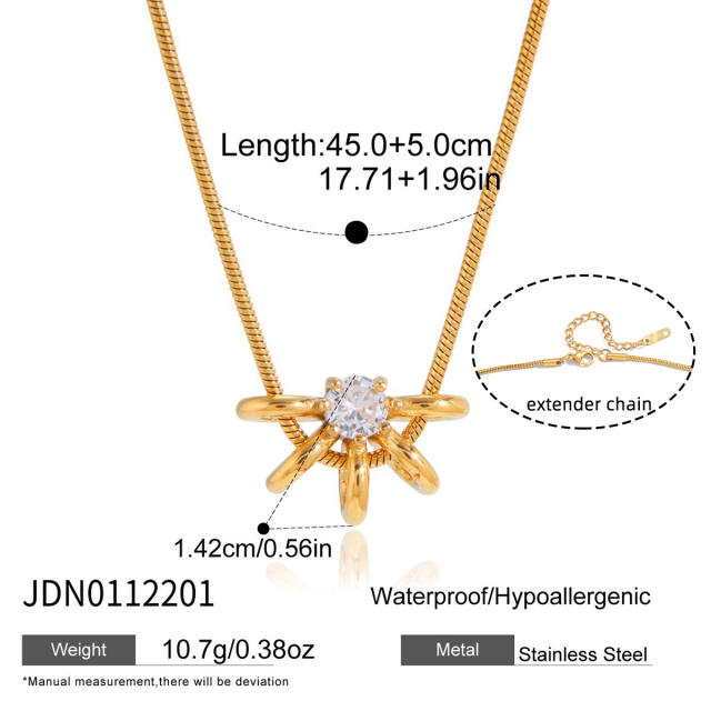 18KG unique hollow out diamond pendant stainless steel necklace