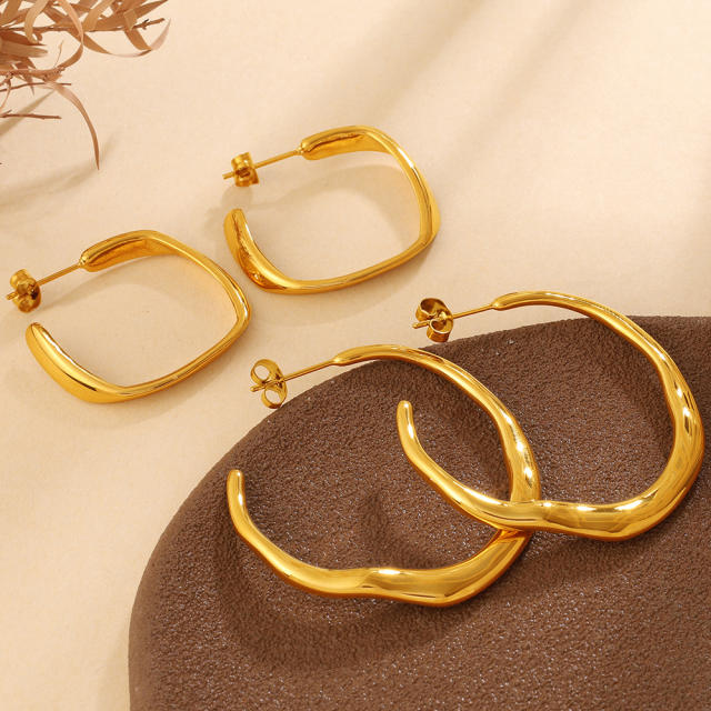 18KG unique twisted hoop stainless steel earrings