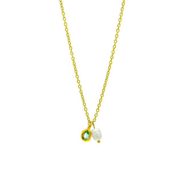Elegant waterpearl birthstone pendant stainless steel necklace dainty necklace