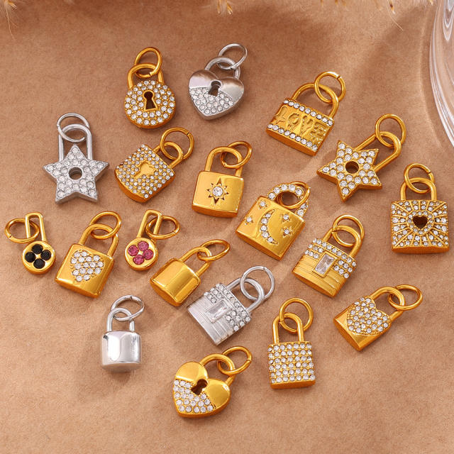18KG diamond lock stainless steel accessory DIY jewelry charm pendant