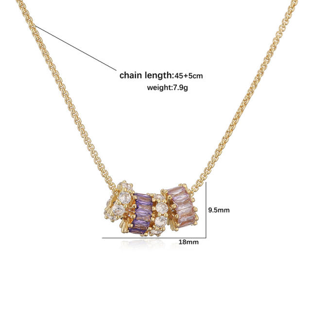 Delicate pave setting cubic zircon circle pendant gold plated copepr necklace