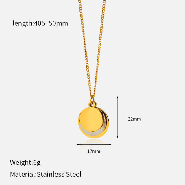 French trend mix color layer moon star engrave pendant stainless steel necklace