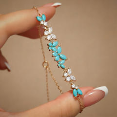 Delicate cubic zircon turquoise stone butterfly copper bracelet for women