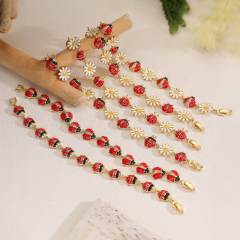 Spring summer color enamel ladybug flower copper bracelet