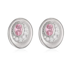 Elegant easy match oval shape gold plated copper diamond ear studs earrings
