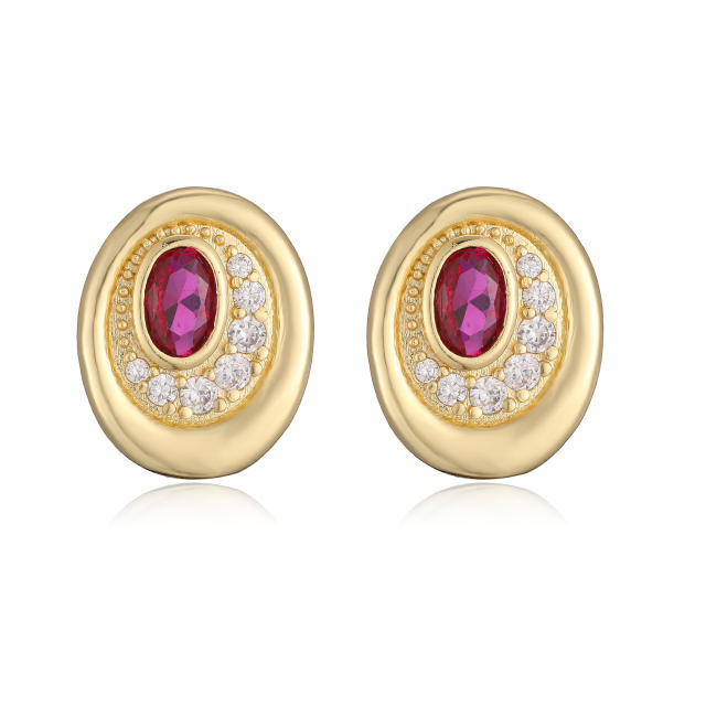 Elegant easy match oval shape gold plated copper diamond ear studs earrings