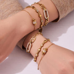 18KG delicate diamond bead chain stainless steel bracelet