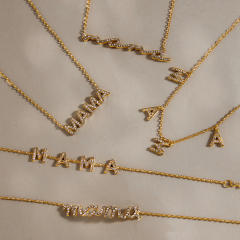 Mother's day gift diamond mama letter stainless steel necklace bracelet set