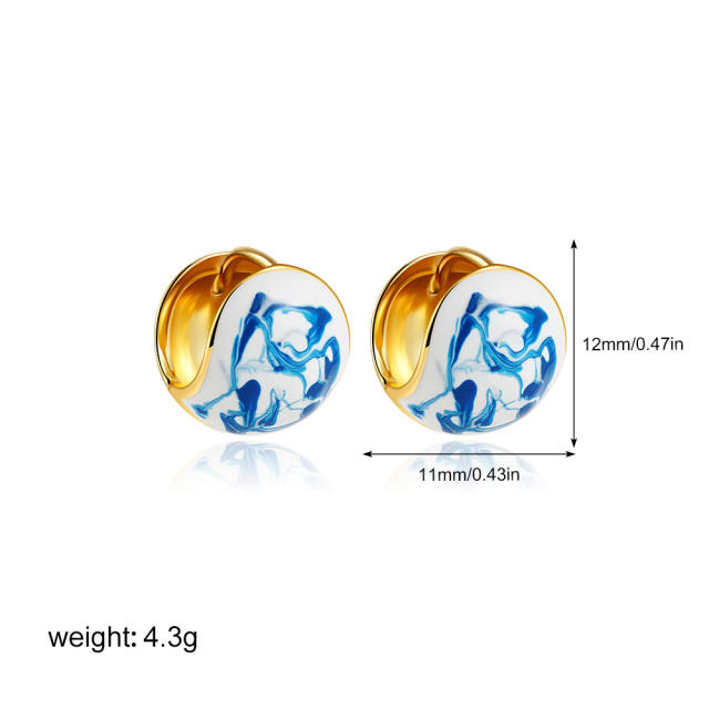 18K gold blue white porcelain earrings new Chinese oil enamel ceramic earrings Chinese style jewelry