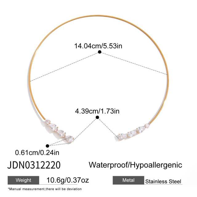 18KG drop cubic zircon diamond choker bracelet set stainless steel necklace set