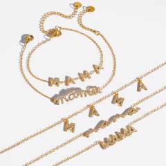 Mother's day gift diamond mama letter stainless steel necklace bracelet set