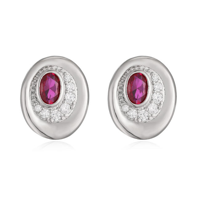 Elegant easy match oval shape gold plated copper diamond ear studs earrings