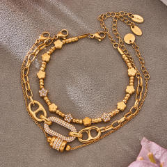 18KG delicate diamond bead chain stainless steel bracelet