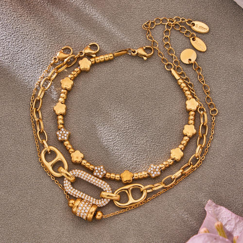 18KG delicate diamond bead chain stainless steel bracelet