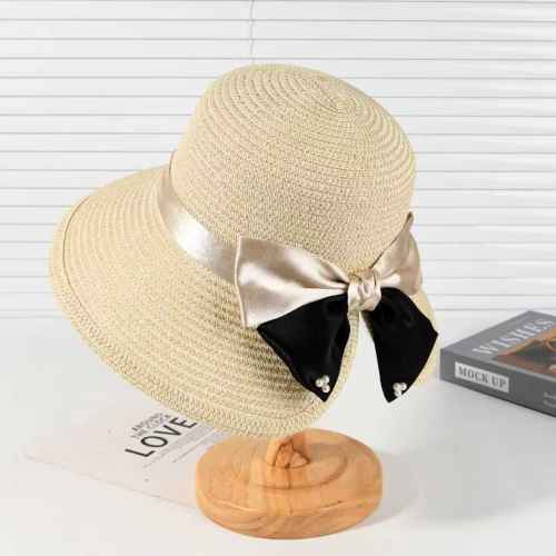Summer satin bow straw hat sun hat beach hat