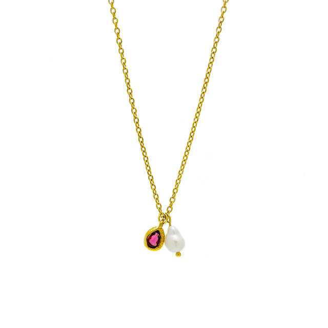 Elegant waterpearl birthstone pendant stainless steel necklace dainty necklace