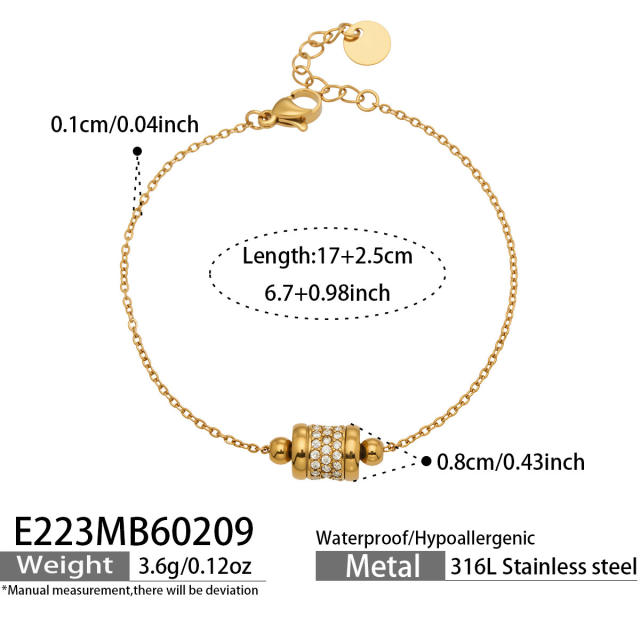 18KG delicate diamond bead chain stainless steel bracelet