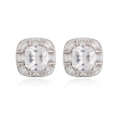 18KG square shape cubic zircon gold plated copper studs earrings