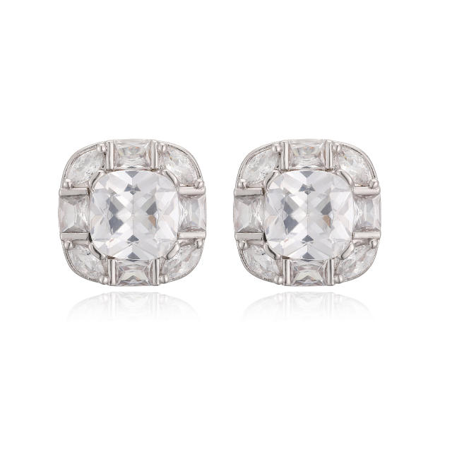 18KG square shape cubic zircon gold plated copper studs earrings