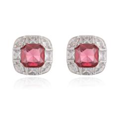 18KG square shape cubic zircon gold plated copper studs earrings