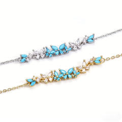 Delicate cubic zircon turquoise stone butterfly copper bracelet for women