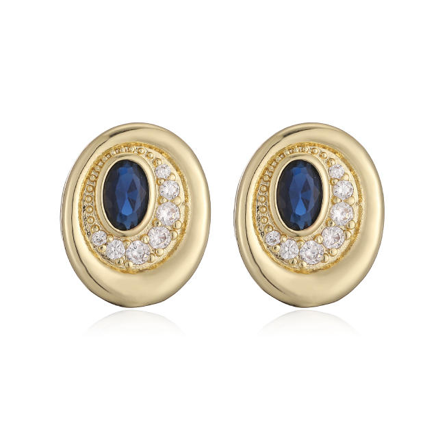 Elegant easy match oval shape gold plated copper diamond ear studs earrings