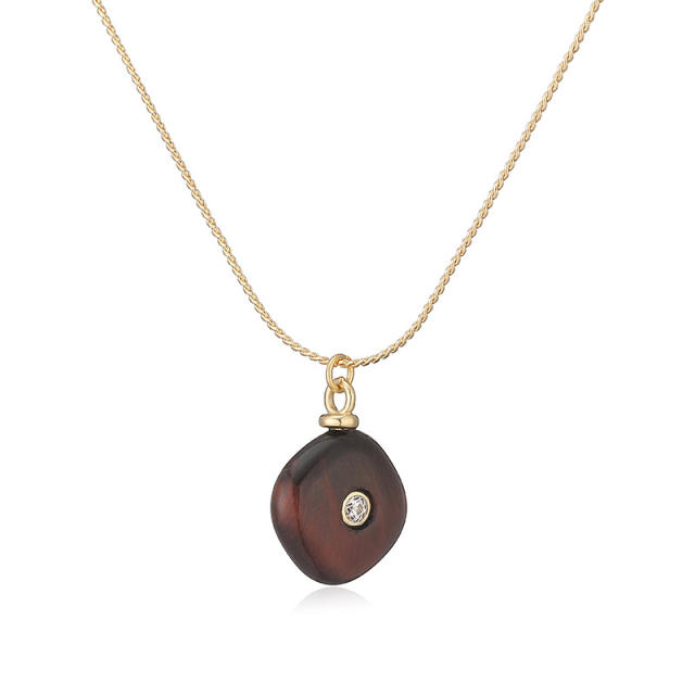 Vintage natural stone pendant gold plated copper necklace
